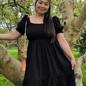 Snag Tights Black Shirred Midi Dress